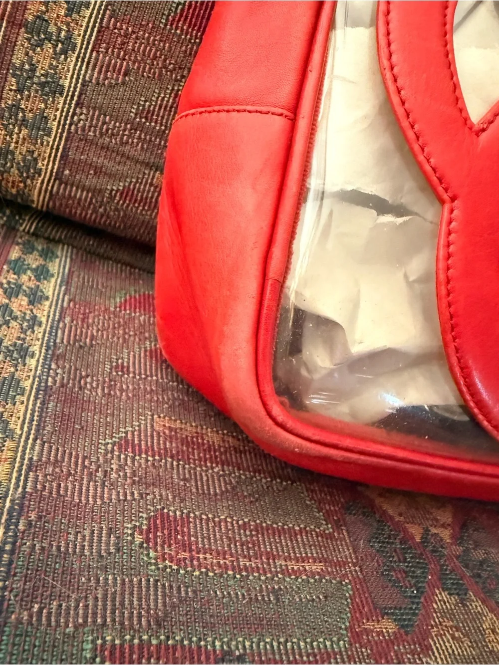 CHANEL VINTAGE RARE 90s Red Clear Vinyl Tote WITH Attached Inner Bag. - Picture 10 of 15